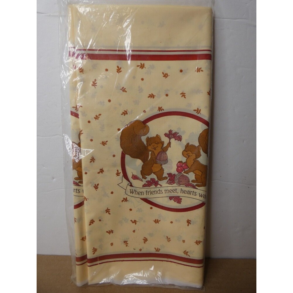 VTG Forget Me Not American Greetings Plastic Tablecloth Fall Squirrels 54" New